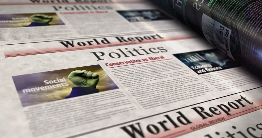 Politics daily news newspaper roll printing. Abstract concept retro headlines 3d seamless looped.