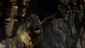 T Rex Tyrannosaurus dinosaurs hold hunted prey in jaws, 3D animation - Powered by Shutterstock - Get 15% off with code: PIKWIZARD15