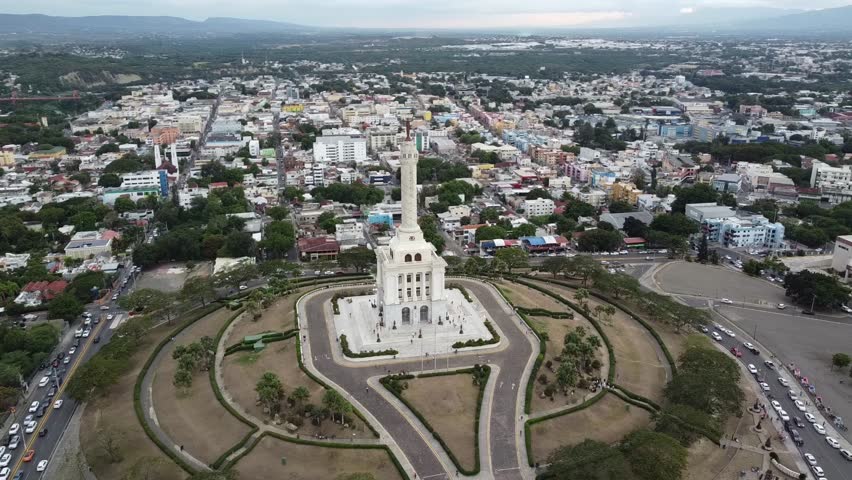 Aerial view of the hilltop monument Monumento a los Héroes de la Restauración in the city of Santiago de los 30 Caballeros in the Dominican Republic