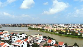 Scenes filmed at Memory Island - Hoi An. Scenes shot by drone, from above, wide 