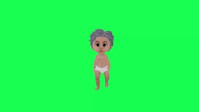 3d cute baby walking isolated front angle green screen