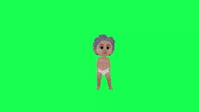 3d cute baby dancing in the party front angle chroma key
