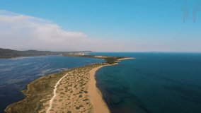 Drone footage of Lake Korission, lagoon in Greece.