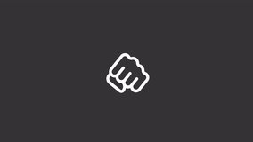 2D white simple thin line animation of punch icon, HD video with transparent background, seamless loop 4K video representing hand gesture.