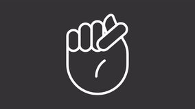 2D white simple thin line animation of fig icon, HD video with transparent background, seamless loop 4K video representing hand gesture.
