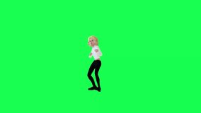3d blonde hair woman playing guitar right angle chroma key green background