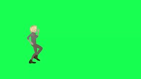 3d Animated blonde girl in brown clothes booty dancing , left angle green screen