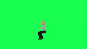 3d animated female playing piano, right angle chroma key green background