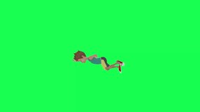 3d Young boy in sports clothes falling from the height, right angle chroma key green background