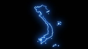 Animated Vietnam map icon with a glowing neon effect.4k video quality