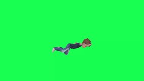 3d cartoon boy free falling green screen video isolated left angle