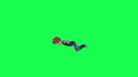 3d young boy free falling green screen video isolated right angle