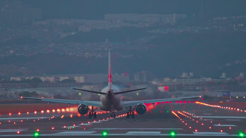 Jet Airplane take off from the Airport at sunset, tourism and travel concepts, modern aviation