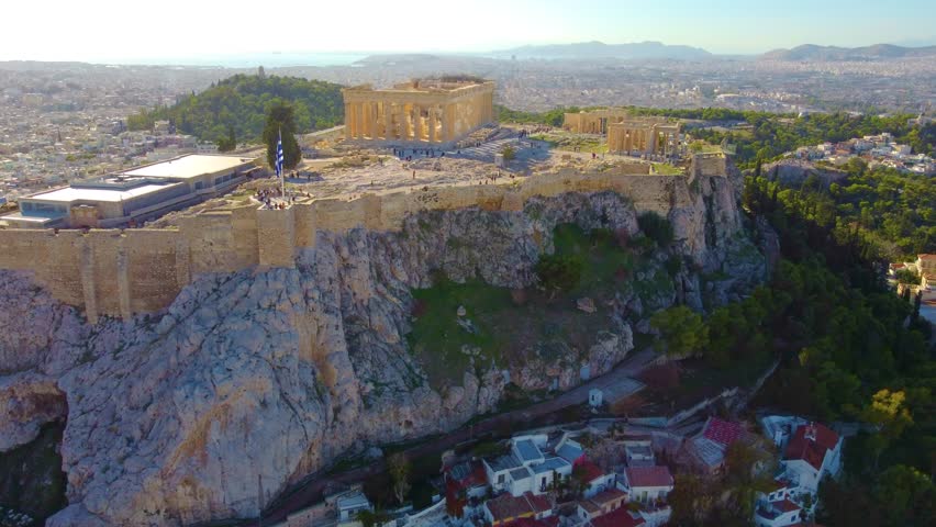 Parthenon - Aerial View Of Athenian Acropolis With Remains Of Ancient Buildings And Old Acropolis Museum In Athens, Greece. Royalty-Free Stock Footage #3404750801