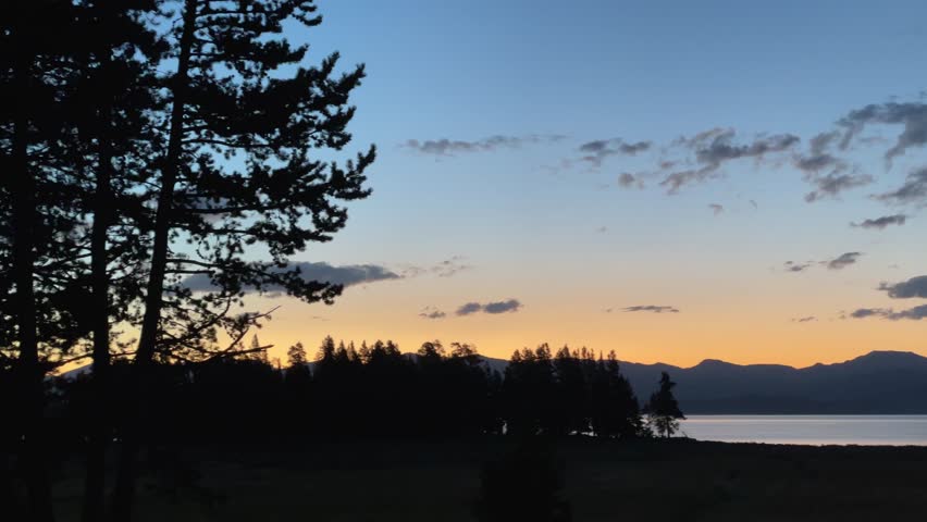 Sunset over Yellowstone Lake, Yellowstone National Park, Wyoming, USA