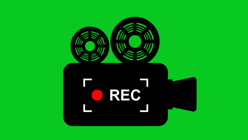 video animation black icon record film broadcast, on a green key chroma background