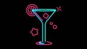 Animated colorful neon light champagne glass shape on black background. - Powered by Shutterstock - Get 15% off with code: PIKWIZARD15