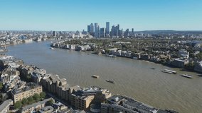 A drone video footage of London with the Thames River.