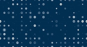 Template animation of evenly spaced fast forward symbols of different sizes and opacity. Animation of transparency and size. Seamless looped 4k animation on dark blue background with stars