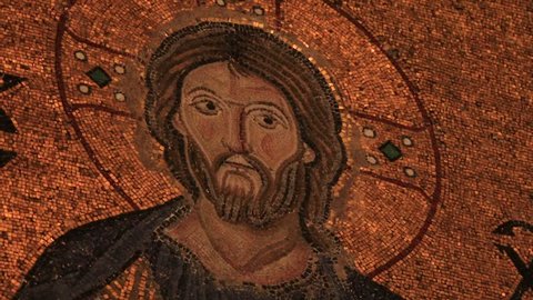 ISTANBUL, TURKEY, MARCH 24, 2016: Mosaic icon with Jesus in Hagia Sophia mosque in Istanbul.. Hagia Sophia is a former Christian patriarchal basilica (church), later an ottoman imperial mosque.