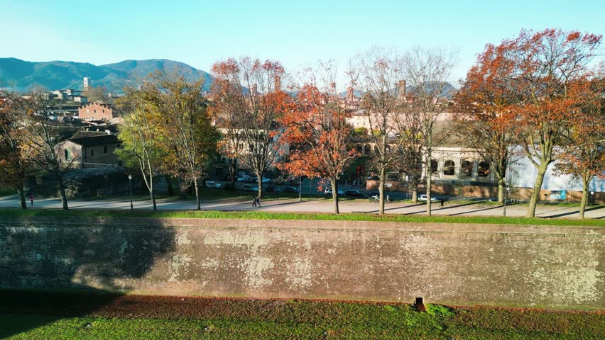 Aerial view of Lucca in Tuscany on a beautiful autumn day