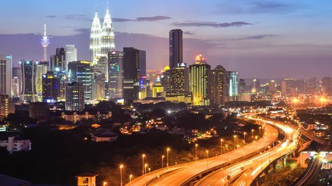 Time lapse busy light trail traffic on a freeway of Kuala Lumpur, Malaysia