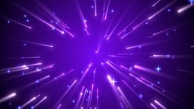 Bright abstract background of stars particles. Glowing shiny stars emit rays of light. Seamless loop
