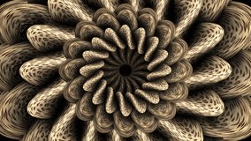 Dark twisted spring. Motion. The spiral in abstraction moves like a pigtail and spreads all over the footages in 3d. Rotating 3d spiral with metal lines. Design. 
