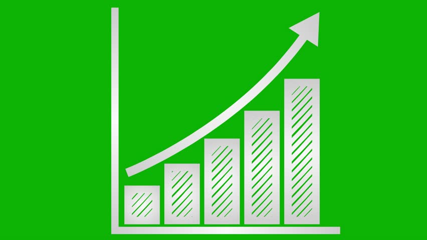 Animated financial growth chart with trend line graph. silver symbol growth bar chart of economy. Looped video. Vector illustration isolated on green background.