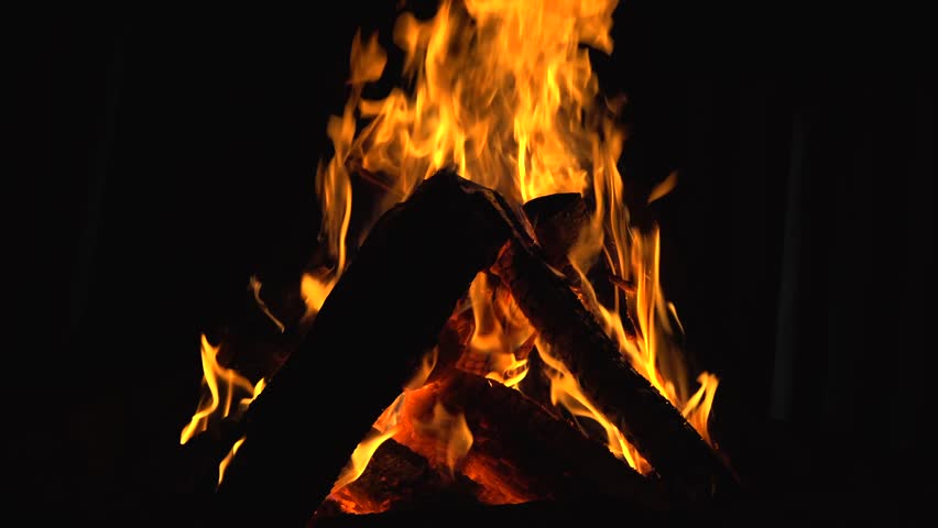 A Bonfire Burning in the Forest in night. Flaming Campfire. Fireplace in Nature - Static Shot
 Royalty-Free Stock Footage #3405379279