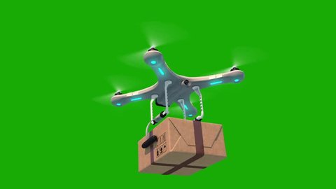 Green Screen Alpha Matte Quadcopter Delivering a Package from below Blue Sky Seamless 3d Animation Modern Delivery Concept