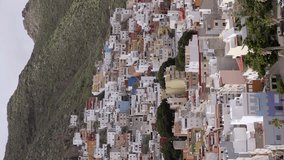 Aerial view of the famous village of San Andres of the northeast part of Tenerife in the Spanish Canary Islands, vertical footage