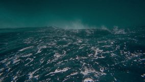 Ocean Waves During Storm. Harsh strong stormy waves make foam in open water of Pacific Ocean. Bad windy dangerous weather with grey cloudy sky. Extreme conditions for swimming. Powerful nature concept - Powered by Shutterstock - Get 15% off with code: PIKWIZARD15