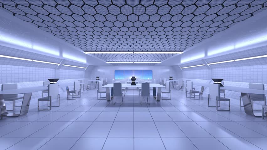 3D rendering of the conference room in the spaceship