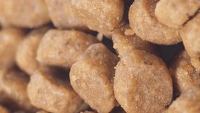 Dry dog food rotates in a circle. Close up. Vertical video