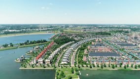 Heerhugowaard City of the Sun Neighborhood, Pan Right - North Holland, The Netherlands, 4K Drone Footage
