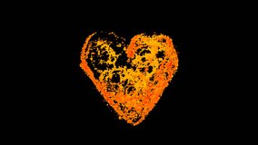 This is a stock motion graphic video of a grunge heart shape painting, on transparent alpha channels for easy drag and drop.