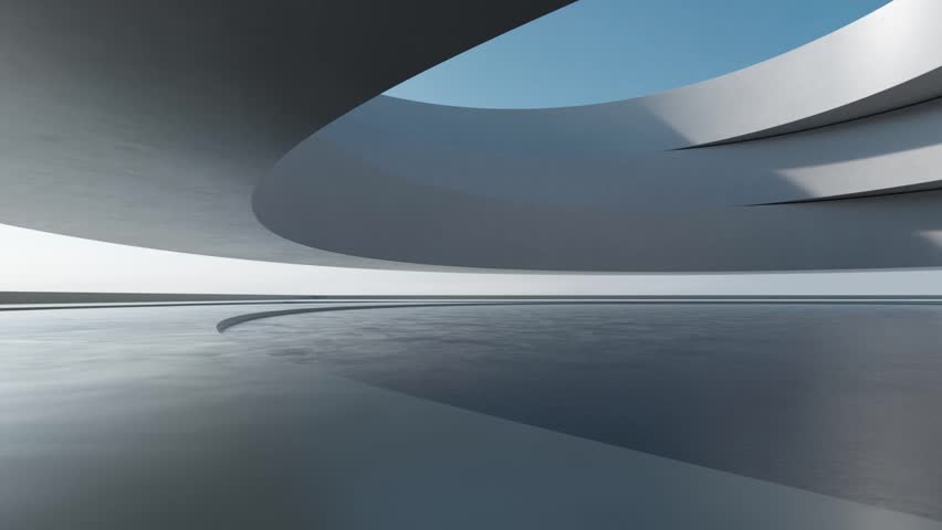 3d render of abstract modern architecture with empty concrete floor and curve wall, car presentation background. Royalty-Free Stock Footage #3405629989