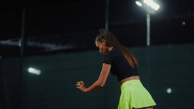 Attractive Woman Tennis Player Training On Court In Night, Lady Serving Ball, Healthy Lifestyle - Powered by Shutterstock - Get 15% off with code: PIKWIZARD15
