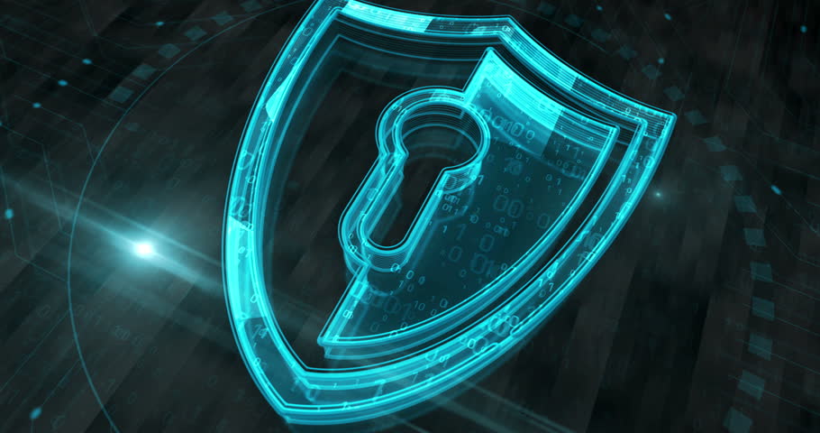 Cyber security computer protection with shield symbol digital concept. Technology background abstract 3d. Seamless and loopable.