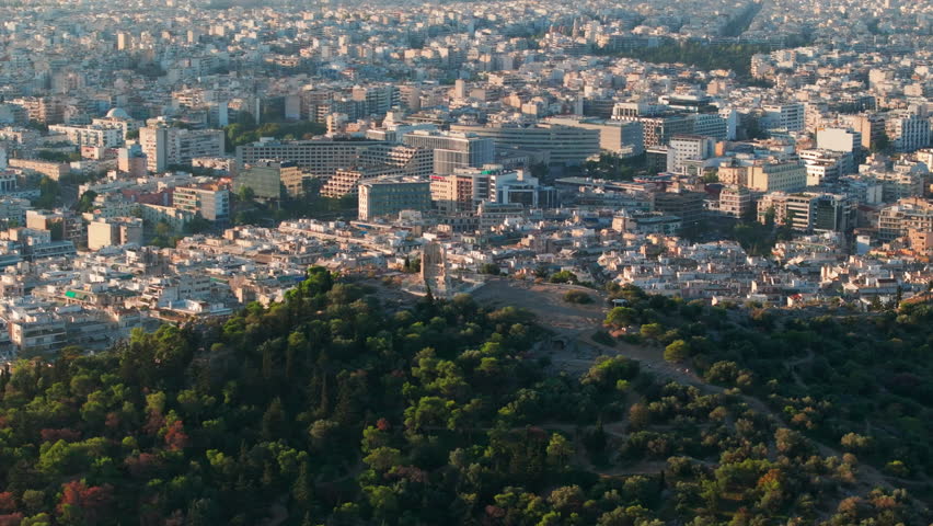Tight circling aerial shot of the Philopappos monumentAthens Royalty-Free Stock Footage #3405783199