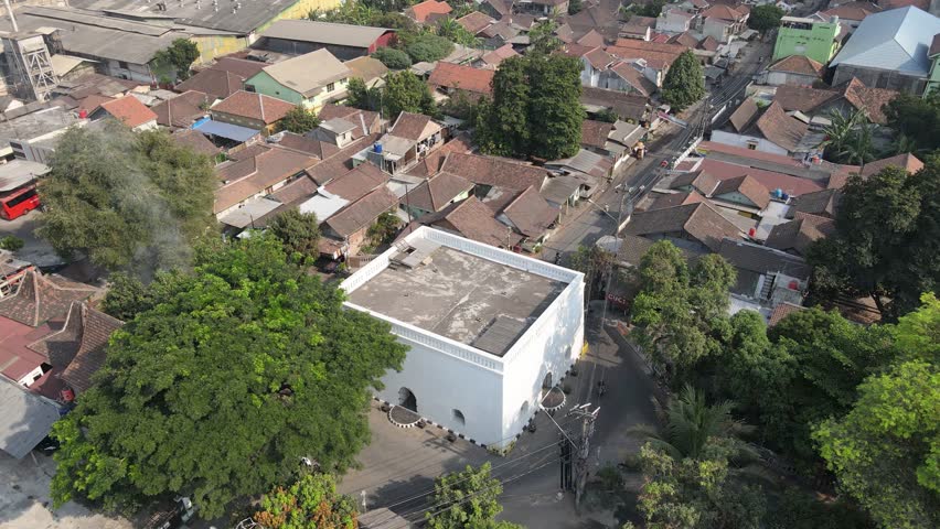 aerial view, Kandang Menjangan or Panggung Krapayak, which is part of the imaginary axis of the Yogyakarta Palace, looks dashing with its white walls. Royalty-Free Stock Footage #3405789187