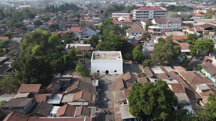 aerial view, Kandang Menjangan or Panggung Krapayak, which is part of the imaginary axis of the Yogyakarta Palace, looks dashing with its white walls. Royalty-Free Stock Footage #3405789511