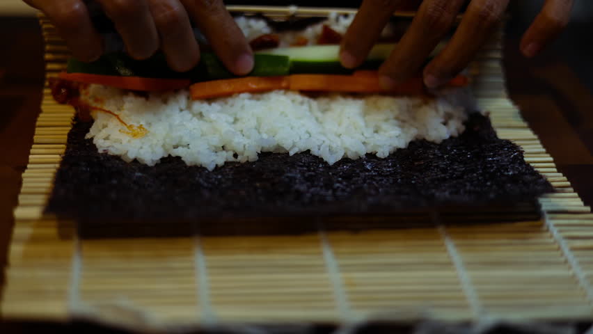 Wrapping The Kimbap, Footage for food films and cinematic in cooking scene. Also good background for scene and titles.