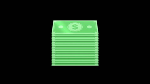 USA "Dollar" currency banknote falling from above and became a big pile of money, business and money related animation, transparent background, alpha channel included. Stock-video