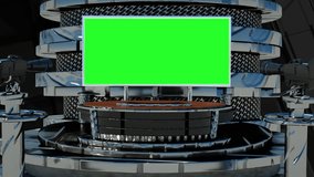 background TV Studio with large green screen, 3D render