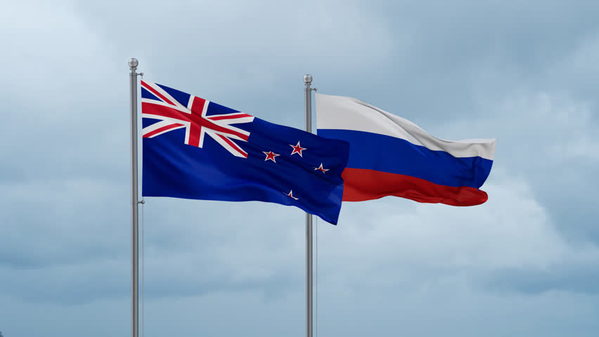 Russian Federation and New Zealand flag waving together on cloudy sky, endless seamless loop Royalty-Free Stock Footage #3406154715