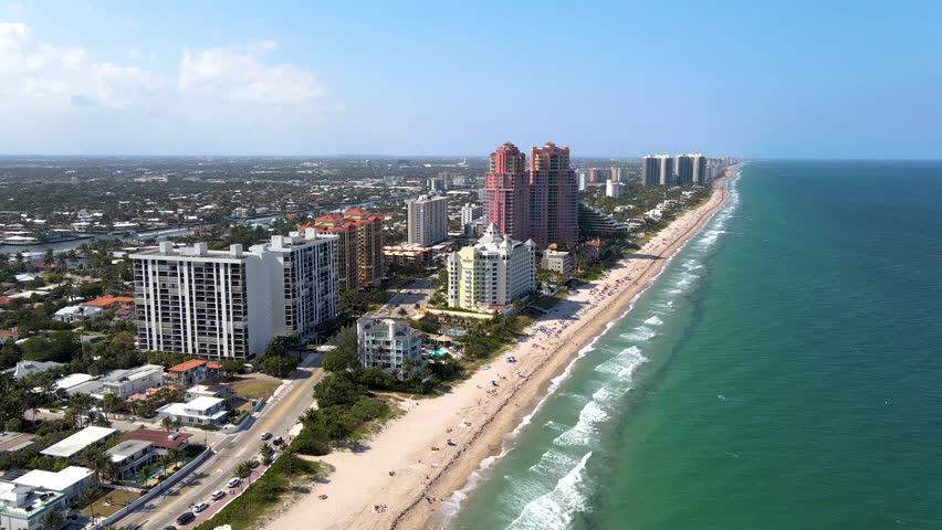 Beautiful aerial cinematic footage view of Central Beach and the Suburbs in Fort Lauderdale - Florida  Royalty-Free Stock Footage #3406174837