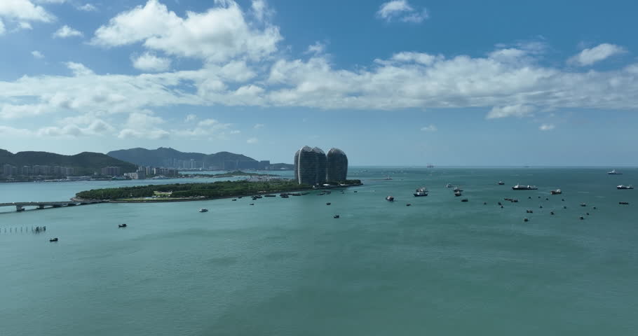 Aerial footage of landscape in Hainan island , China