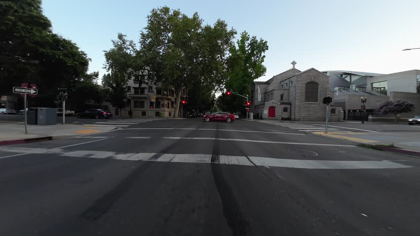 Sacramento Downtown Dusk 04 Front View 16th St Driving Plates California USA Ultra Wide